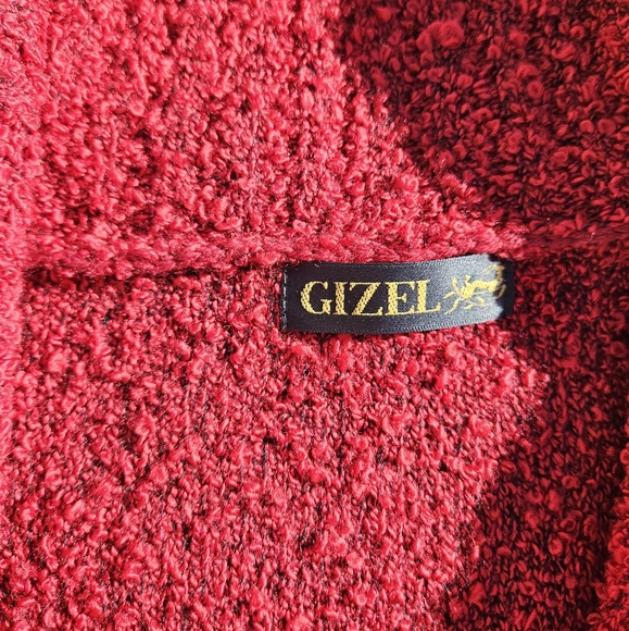 Gizel Sweater Cardigan Vintage Cardigan Red 1X Shoulder Pads 2-Button Closure - Picture 5 of 16